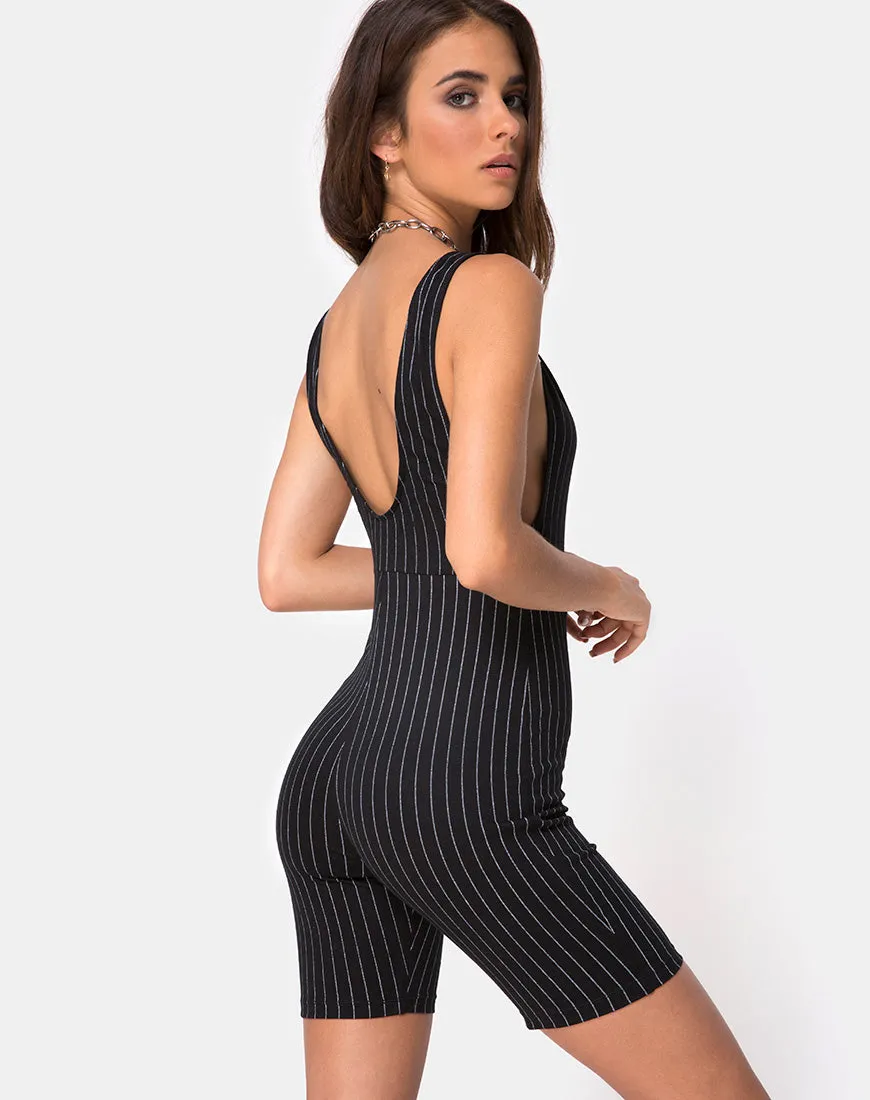 Acro Unitard in Pinstripe Black