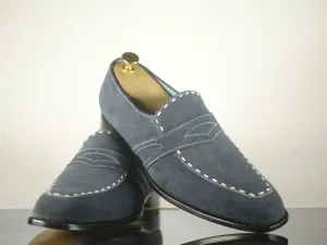 Awesome Handmade Men's Gray Suede Penny Loafers, Men Designer Dress Formal Luxury Shoes