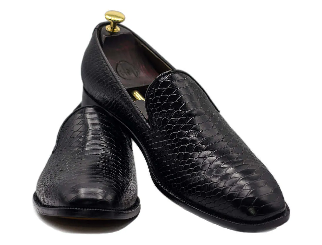 Awesome Handmade Men's Python Textured Black Leather Loafer Shoes, Men Dress Formal Party Loafers