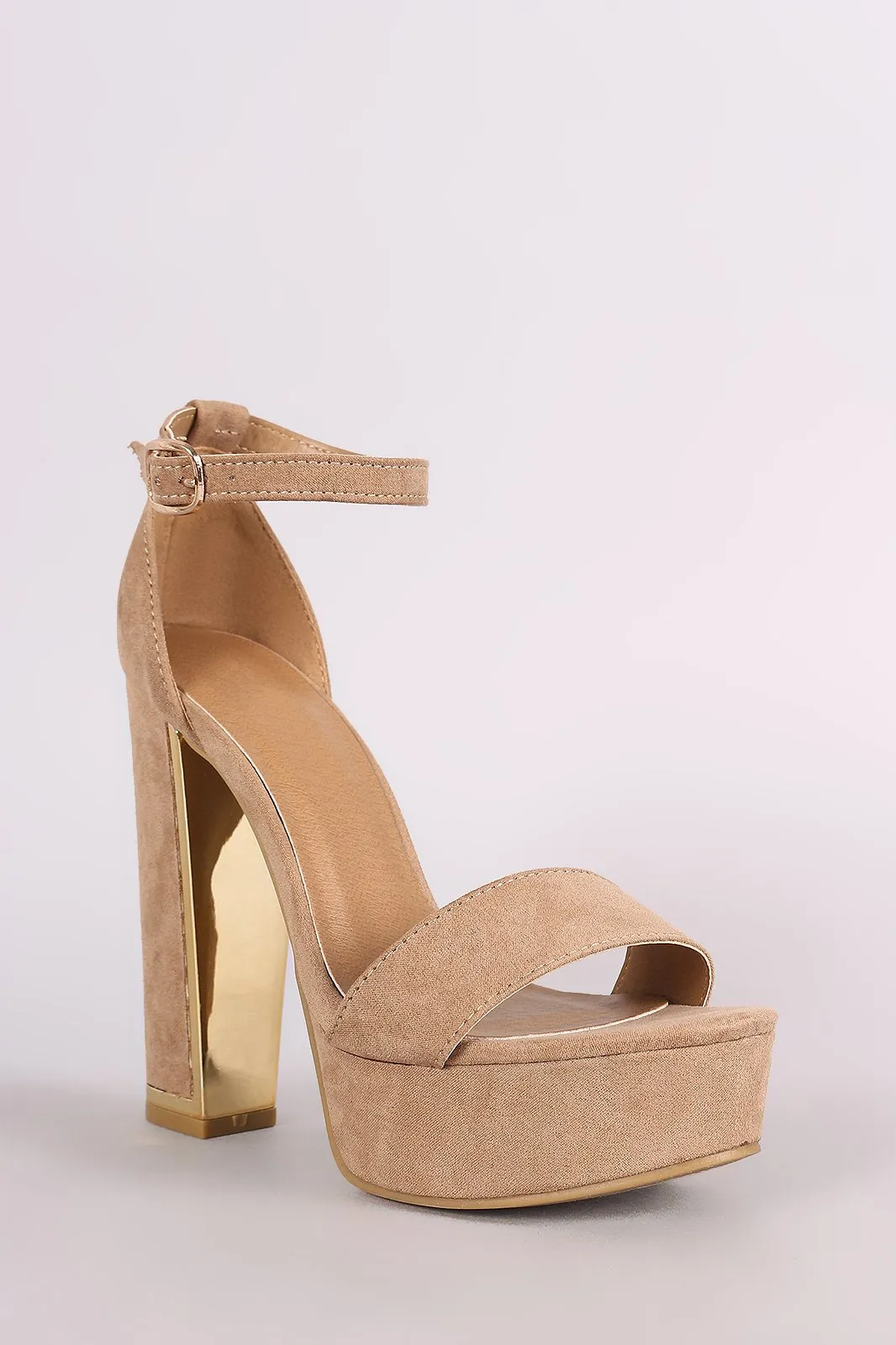 Bamboo Suede Ankle Strap Platform Heel