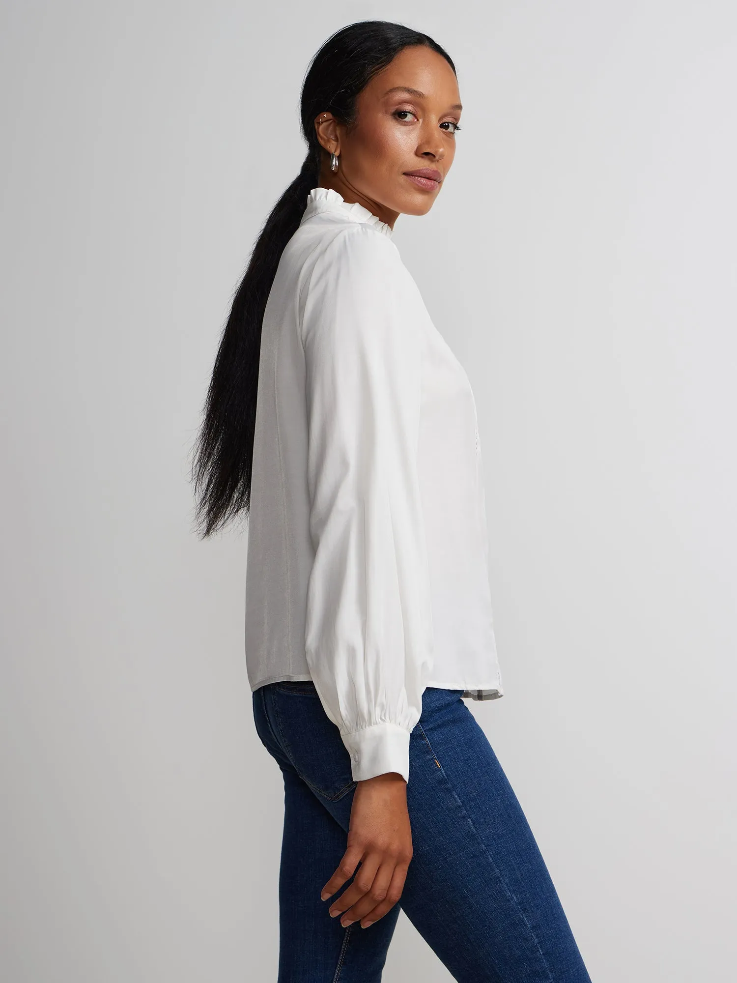 Bishop Sleeve Button-Front Voile Blouse