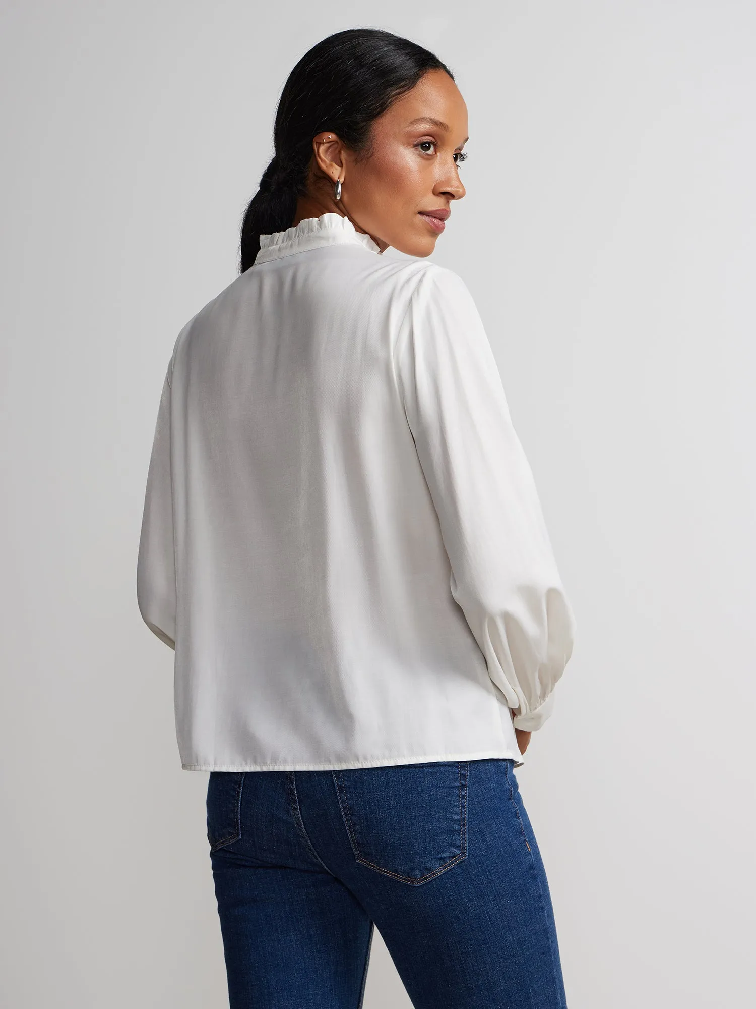 Bishop Sleeve Button-Front Voile Blouse