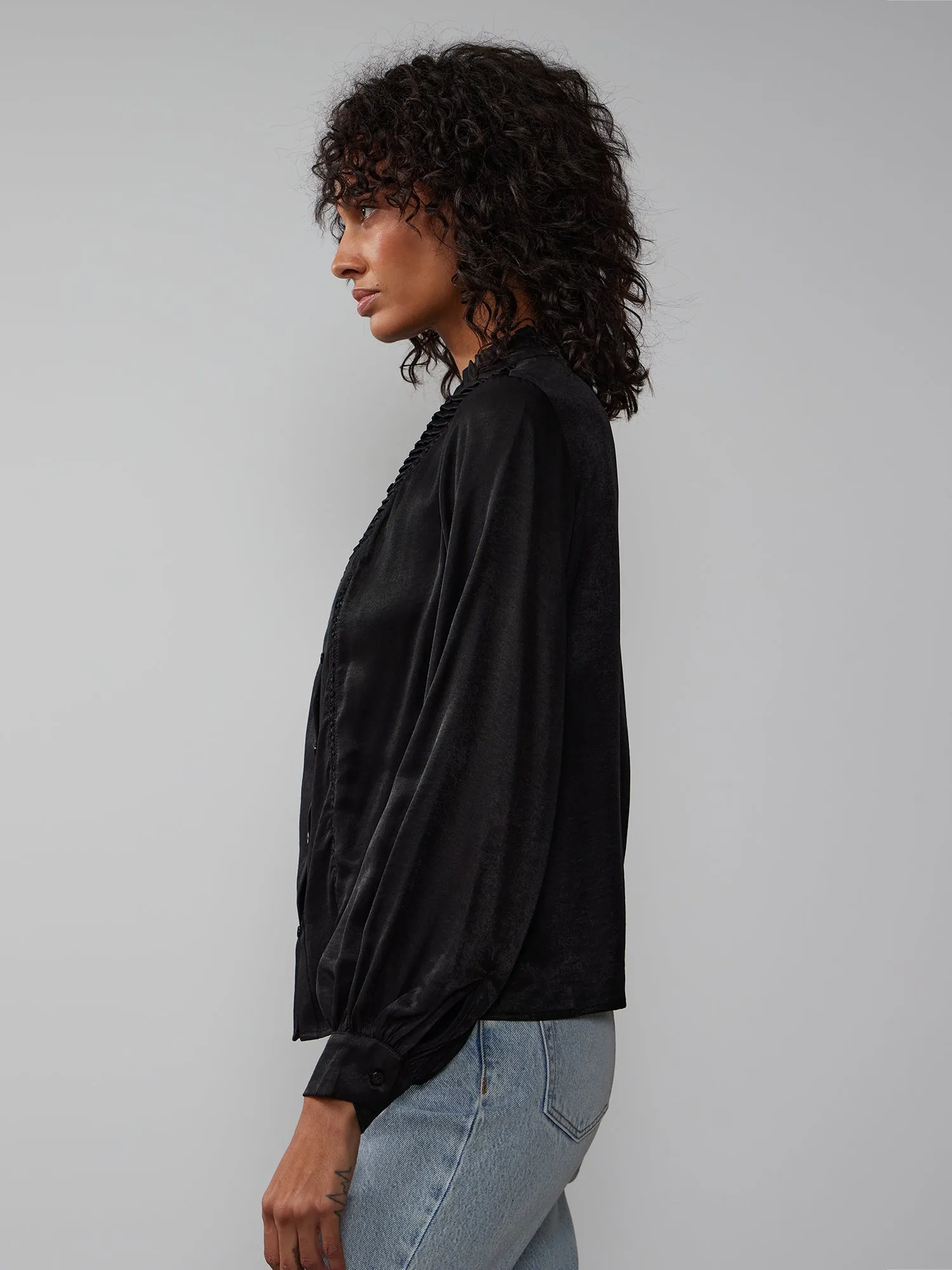 Bishop Sleeve Button-Front Voile Blouse