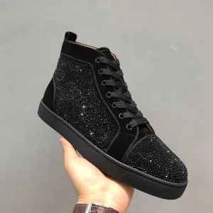 Black Suede Rhinestone High Top Sneakers