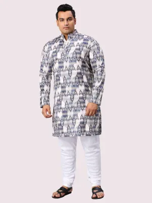 Blue Pattern Digital Printed Men's Plus Size Kurta