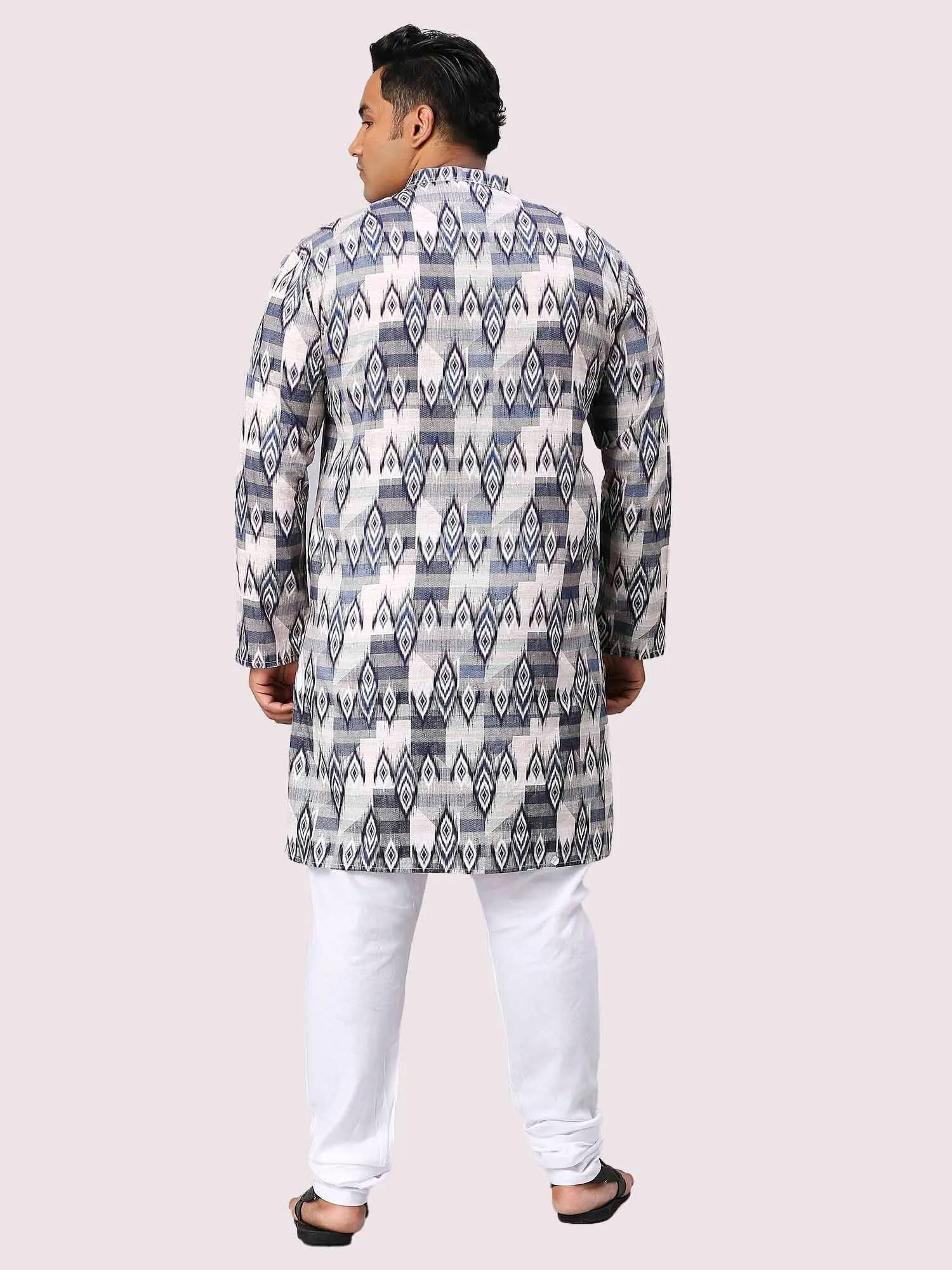 Blue Pattern Digital Printed Men's Plus Size Kurta