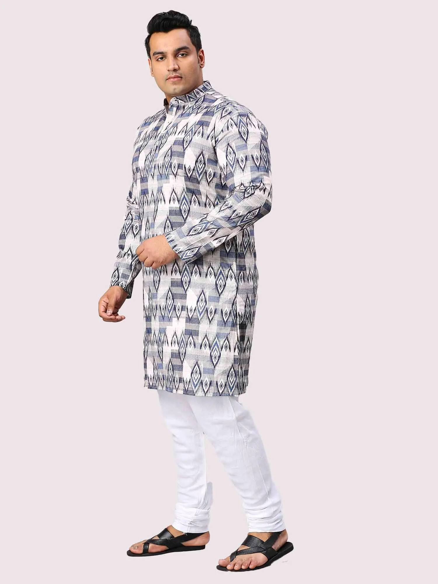 Blue Pattern Digital Printed Men's Plus Size Kurta