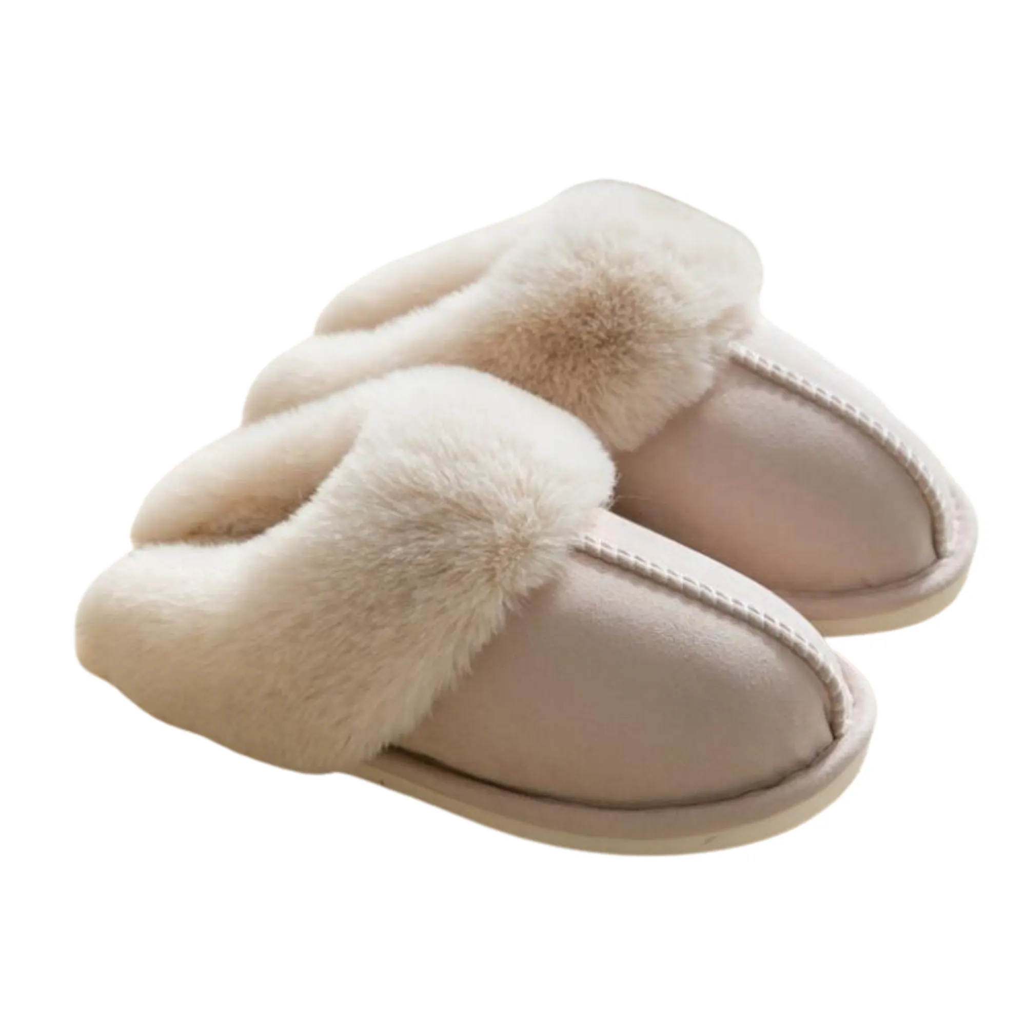 Bras & Honey Ladies Lila Slippers Faux Sheepskin Mule, Beige