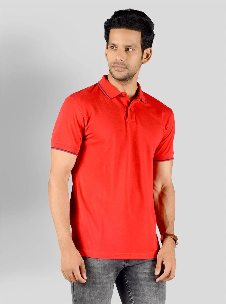 Bright Red Solid Slim Fit Polo T-shirt | Greenfibre