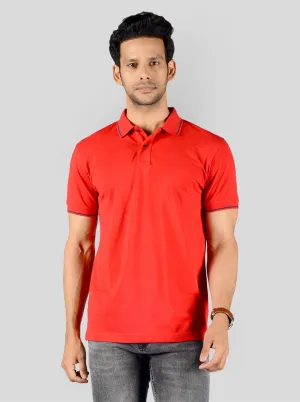 Bright Red Solid Slim Fit Polo T-shirt | Greenfibre