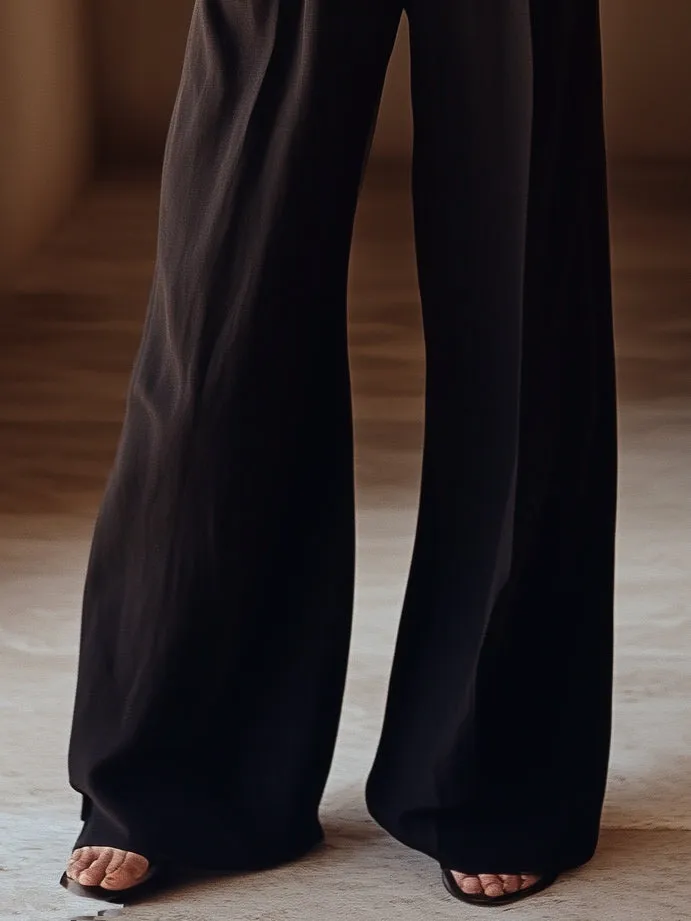 Casual Lightweight Black Wide-Leg Trousers