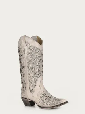 Corral Women's Glitter Inlay and Crystals Wedding Boots - Snip Toe No. A3322