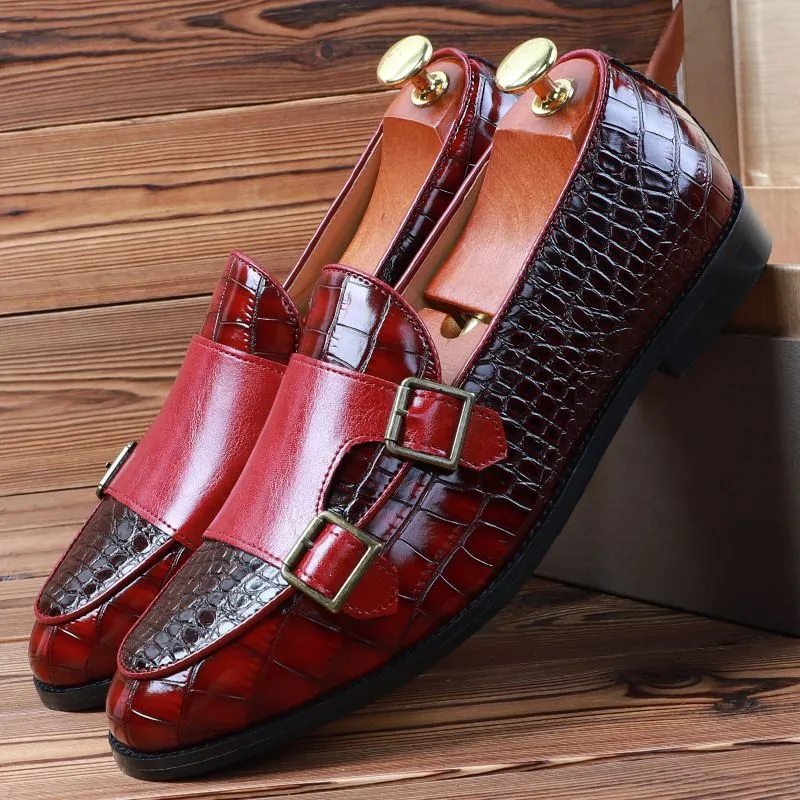 Crocodile Skin PU Leather Monk Shoes