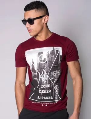 Crosser City Motif T-Shirt in Oxblood - Tokyo Laundry