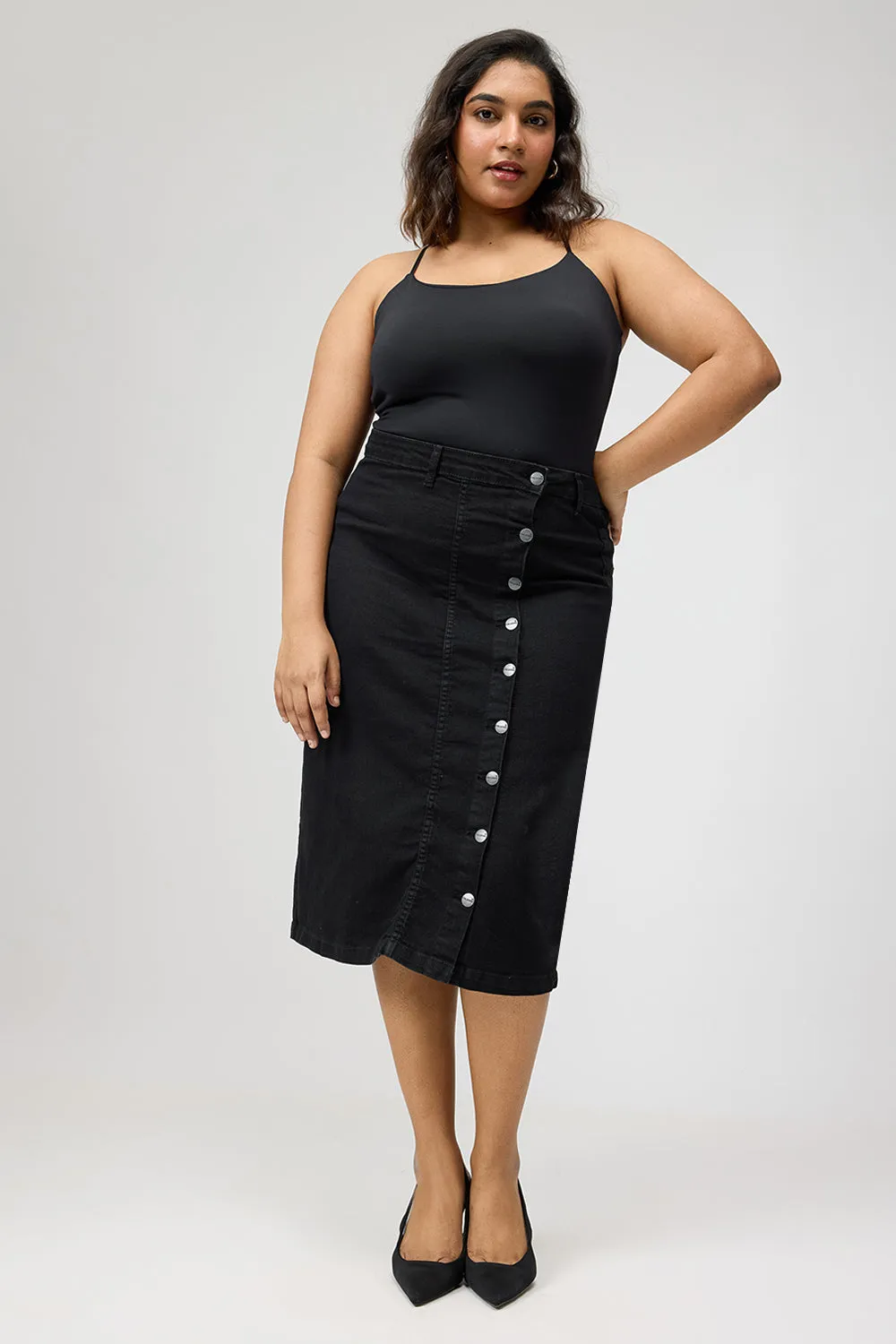 Curve Black Buttoned Bodycon Skirt