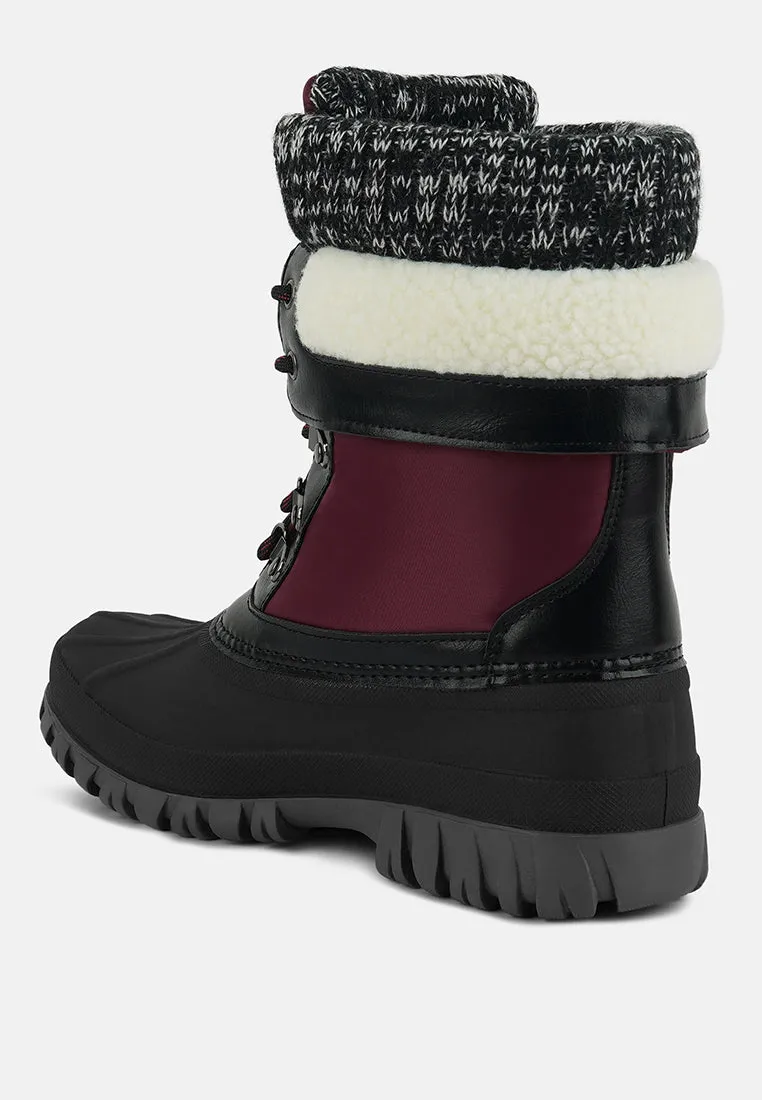 Delphine Knitted Collar Lace Up Boots