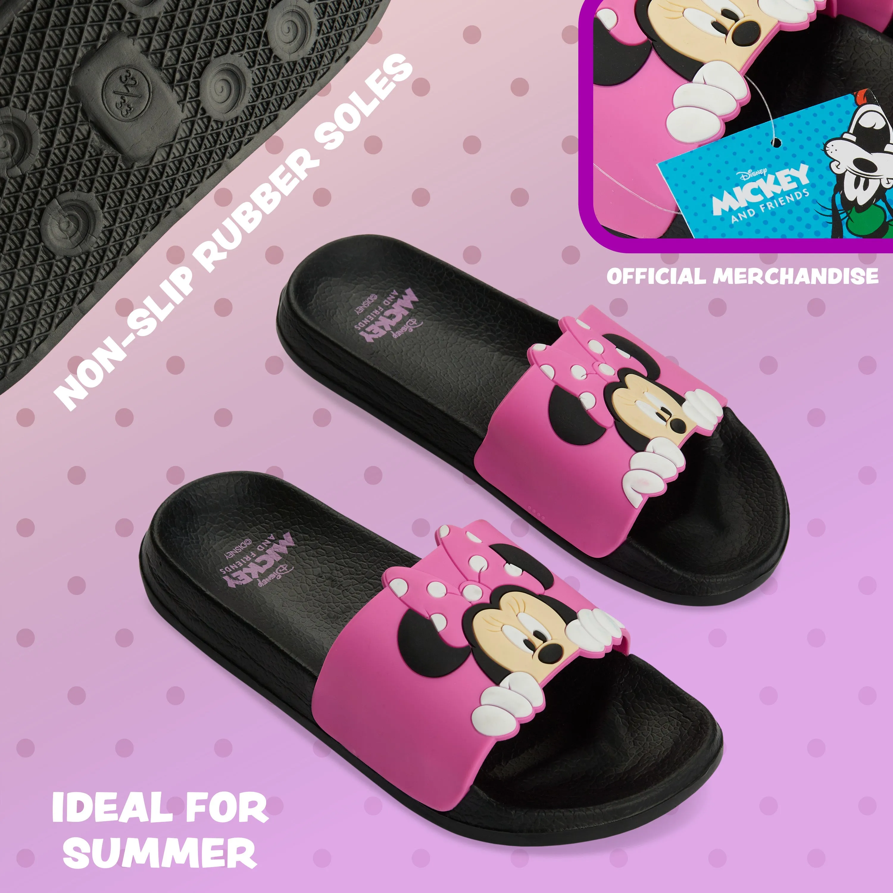 Disney Girls Sliders, Pool or Beach Shoes for Kids - Pink Minnie