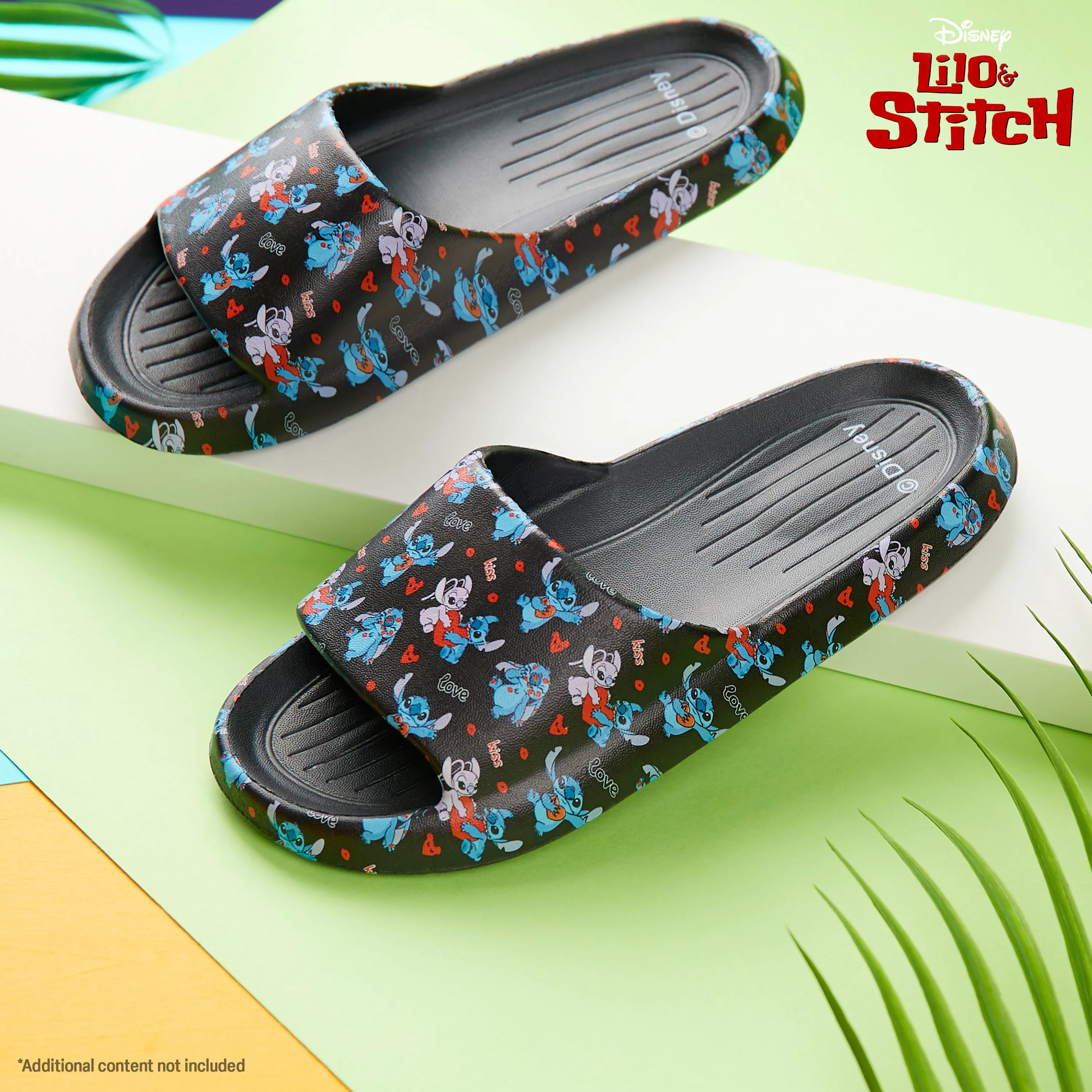 Disney Stitch Girls Sliders, Beach or Pool Shoes for Kids - Black