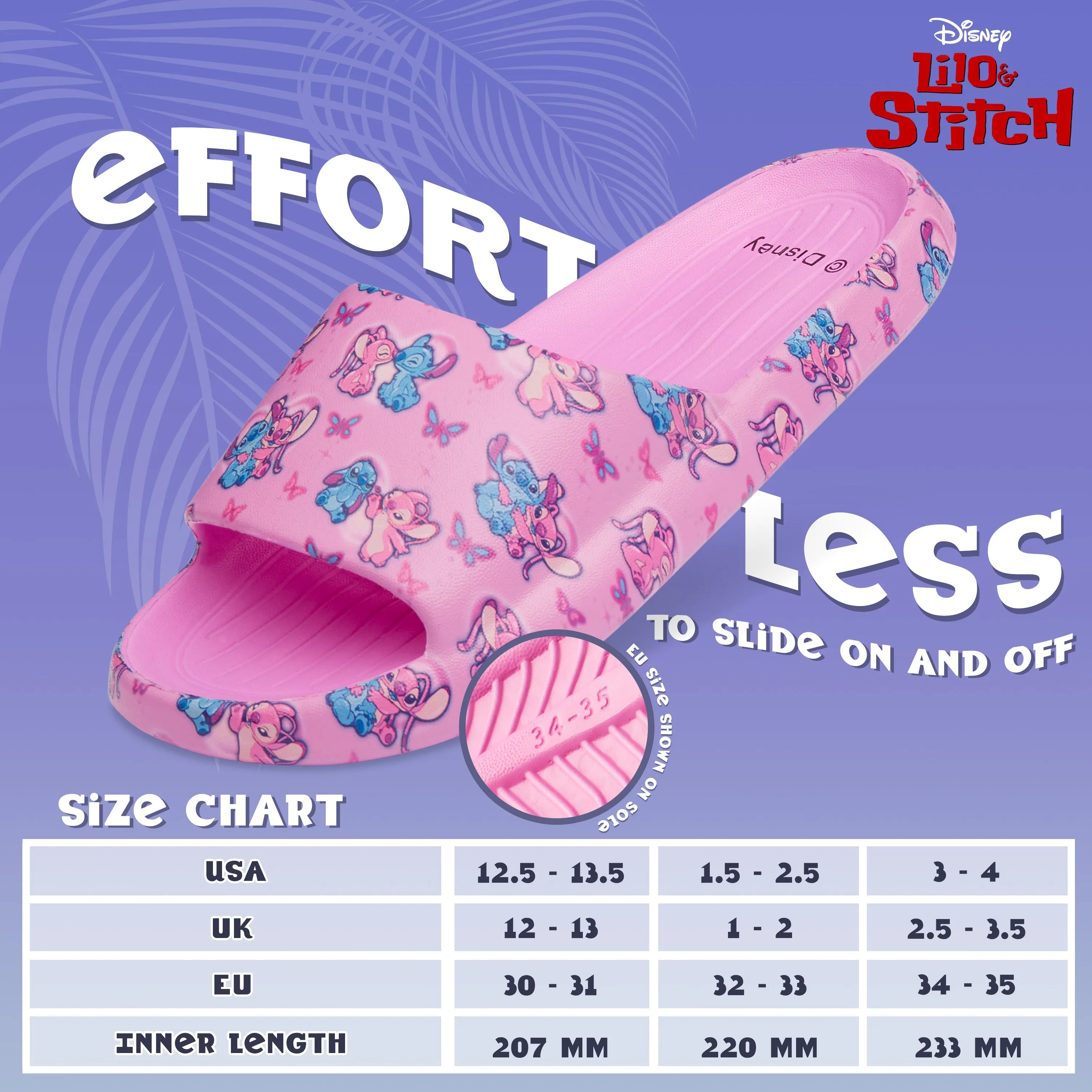 Disney Stitch Girls Sliders, Beach or Pool Shoes for Kids - Pink Fuchsia