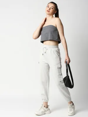 Disrupt Women Grey Slim Fit Tube Crop Top In Woven