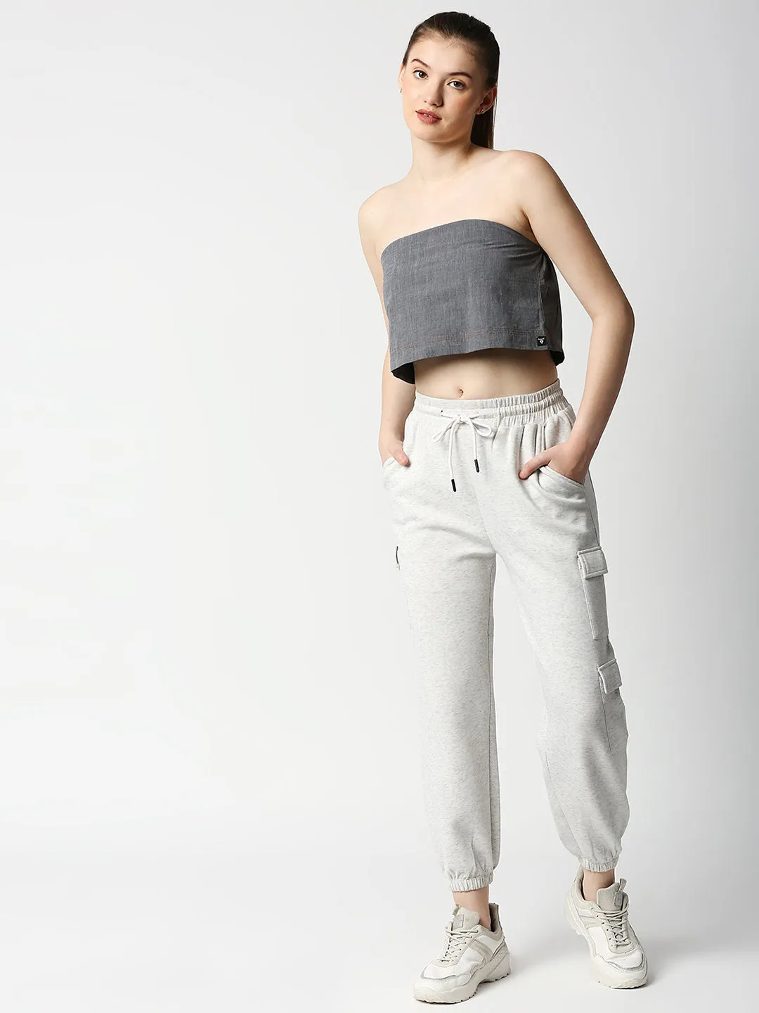 Disrupt Women Grey Slim Fit Tube Crop Top In Woven