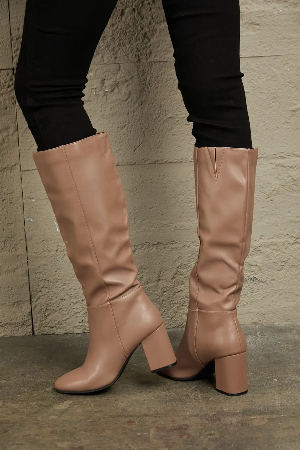 EAST LION CORP Mocha Block Heel Knee-High Boots