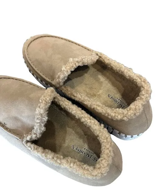 FAUX FUR LINED TAUPE LOAFER