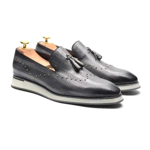 Genuine Leather Rivet Tassel Loafers