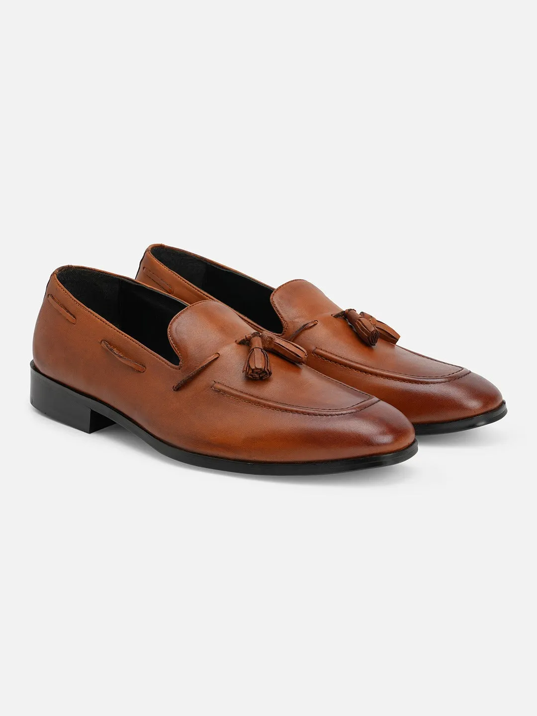 Genuine Tan Leather Formal Tassel Loafers