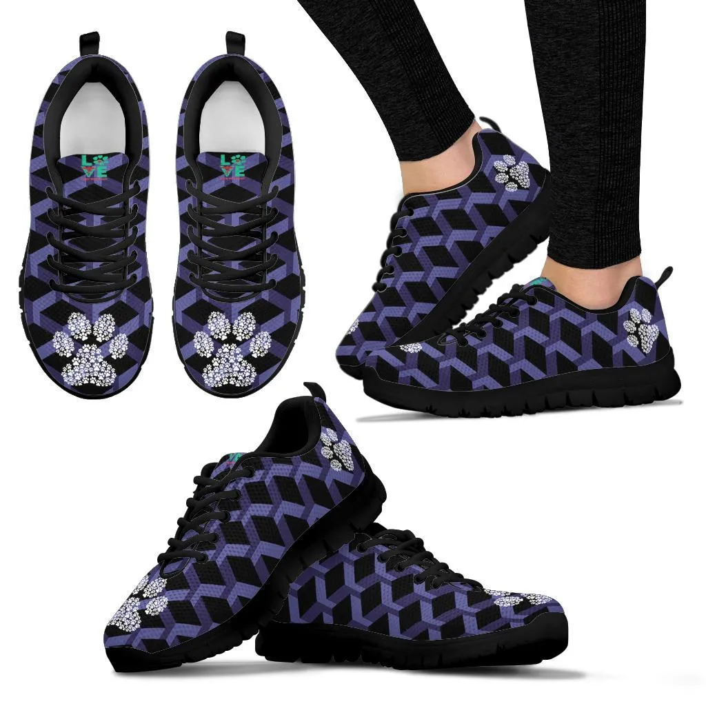 Geo Pattern with Pawprints - Women's Sneakers