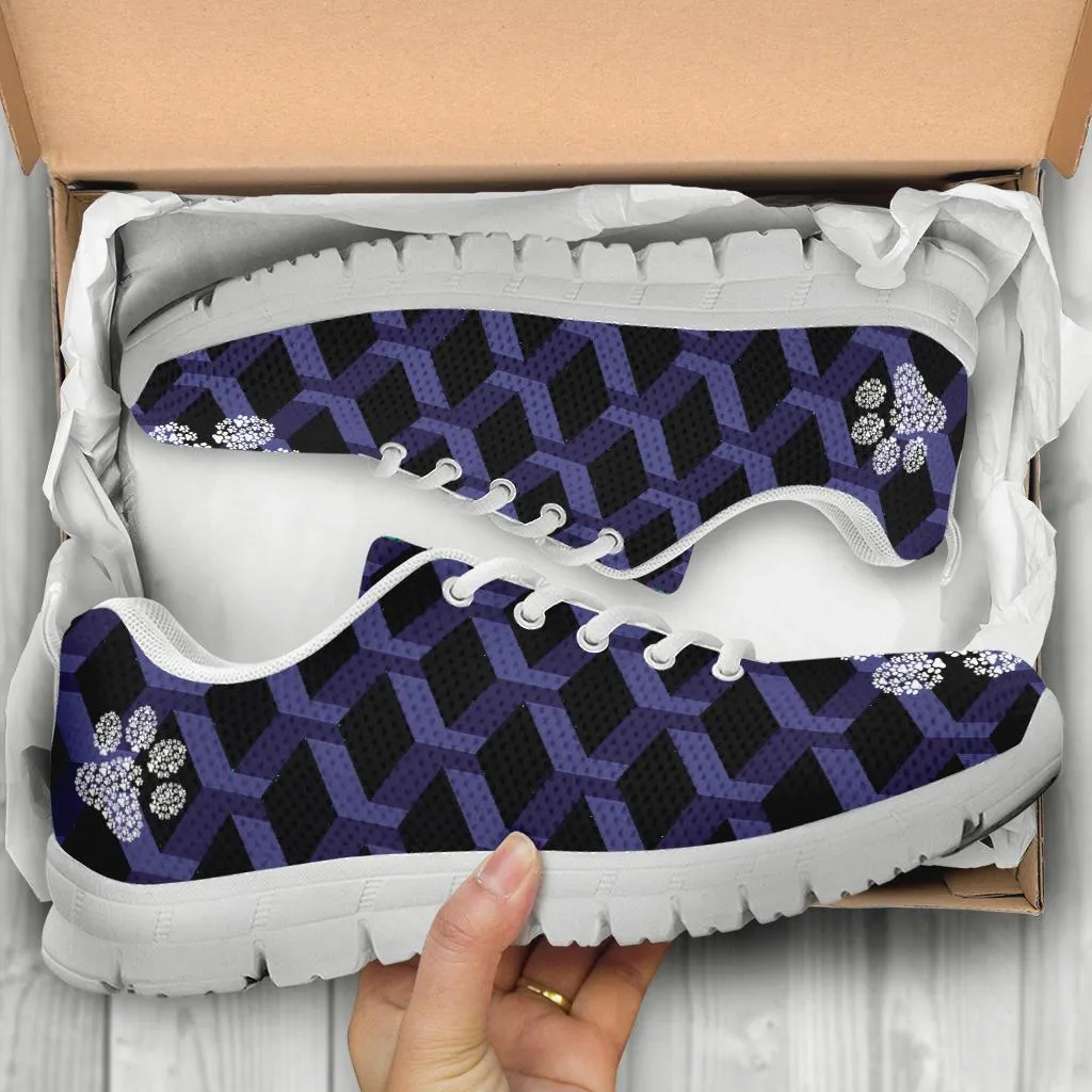 Geo Pattern with Pawprints - Women's Sneakers