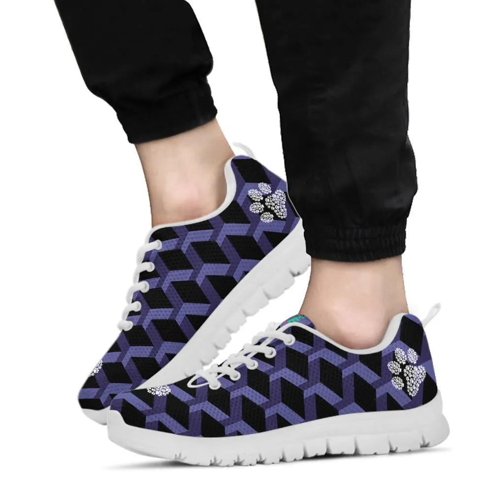 Geo Pattern with Pawprints - Women's Sneakers