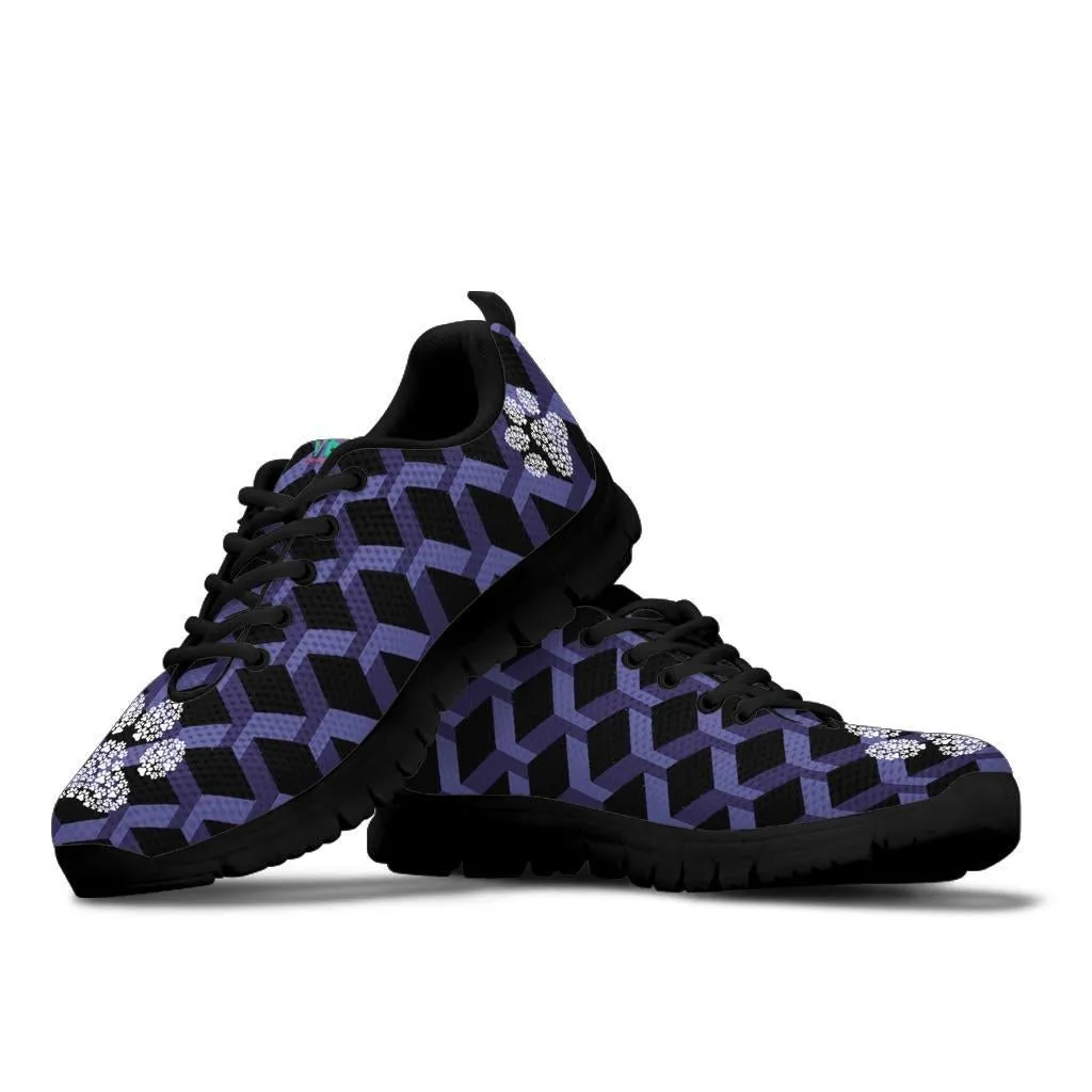 Geo Pattern with Pawprints - Women's Sneakers