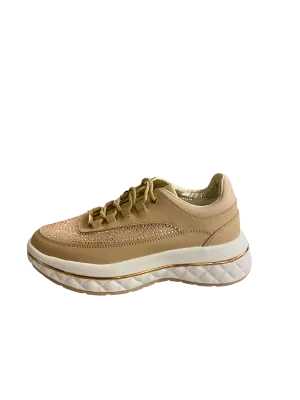 GUESS Diamante Lace Up Trainer Nude