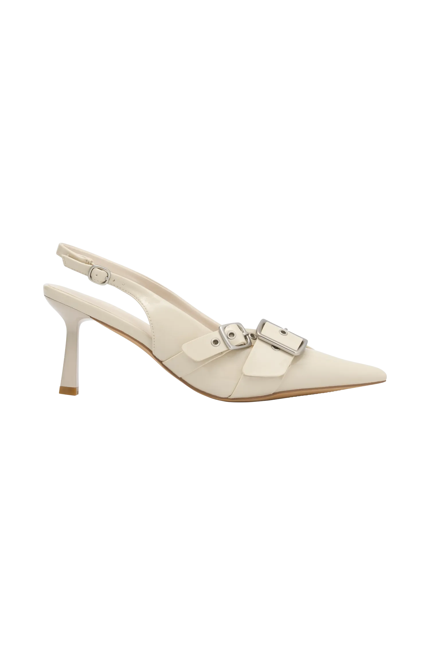 Hadley Buckle Sling Back Heels - Ivory