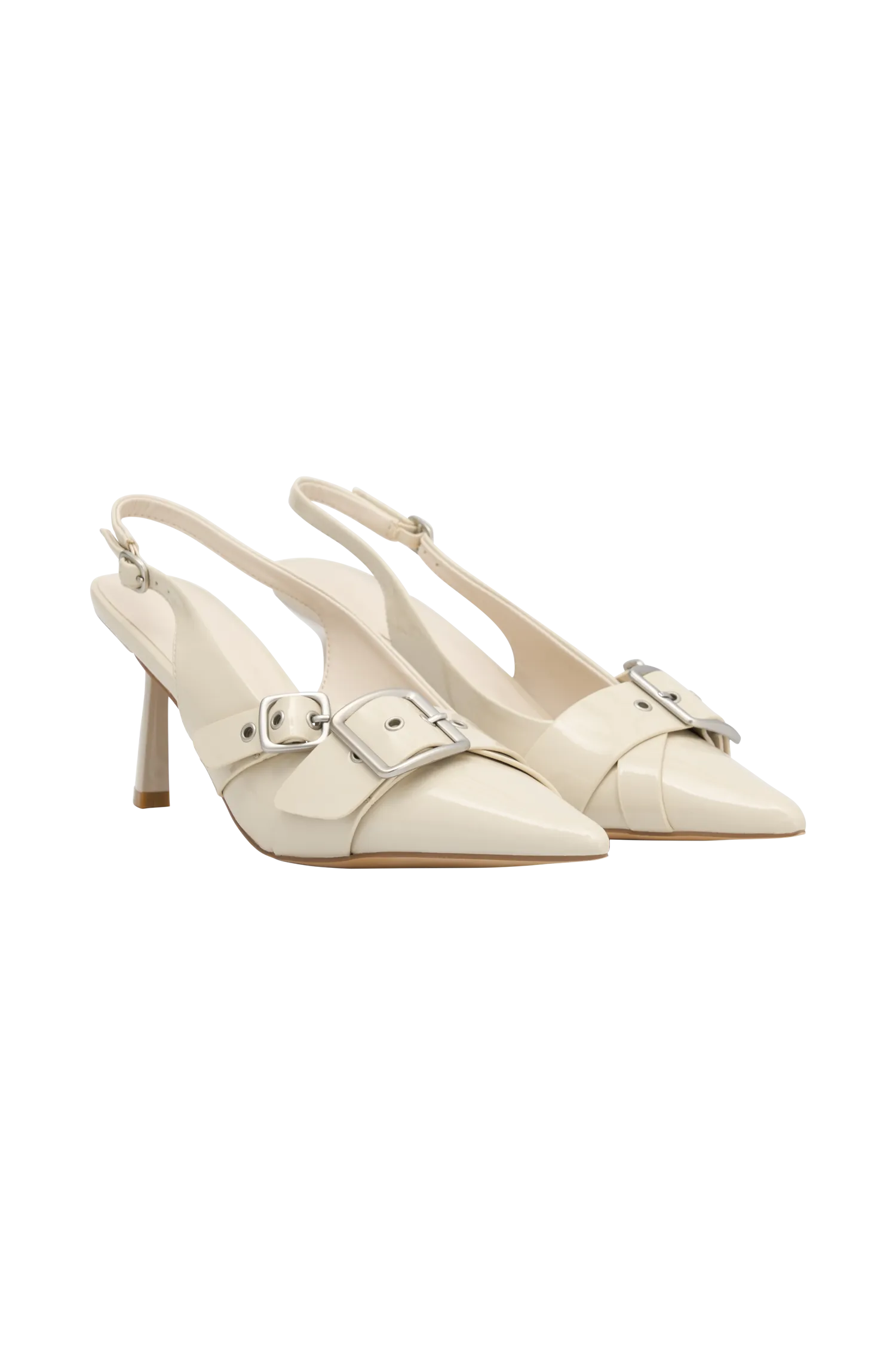 Hadley Buckle Sling Back Heels - Ivory