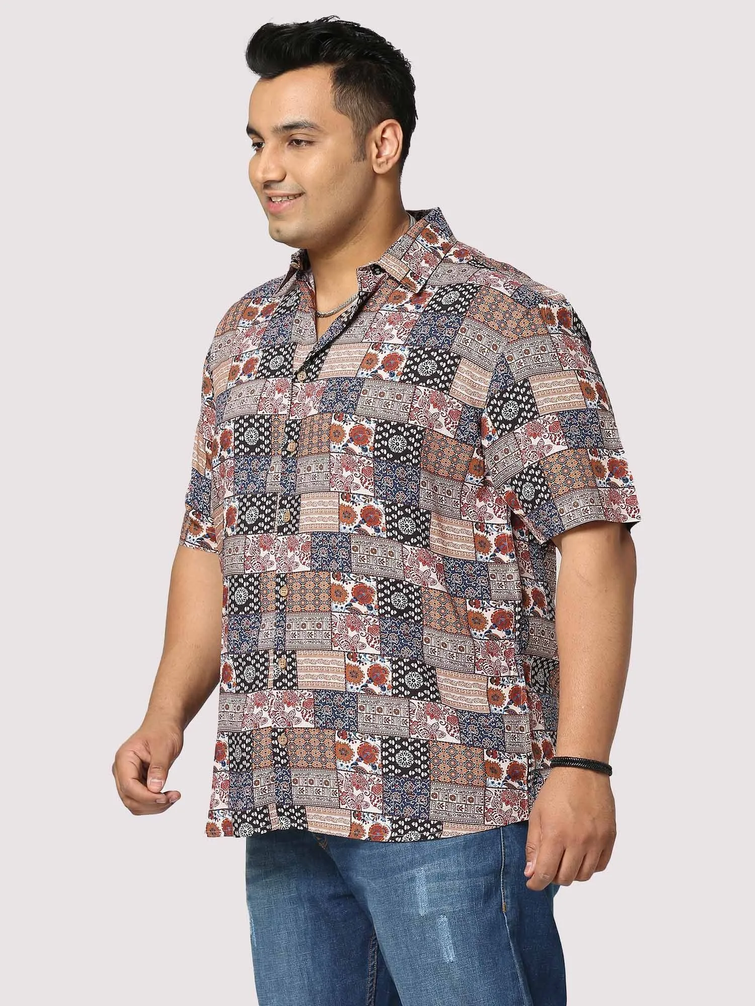 Harmony Digital Printed Half Shirt Men's Plus Size