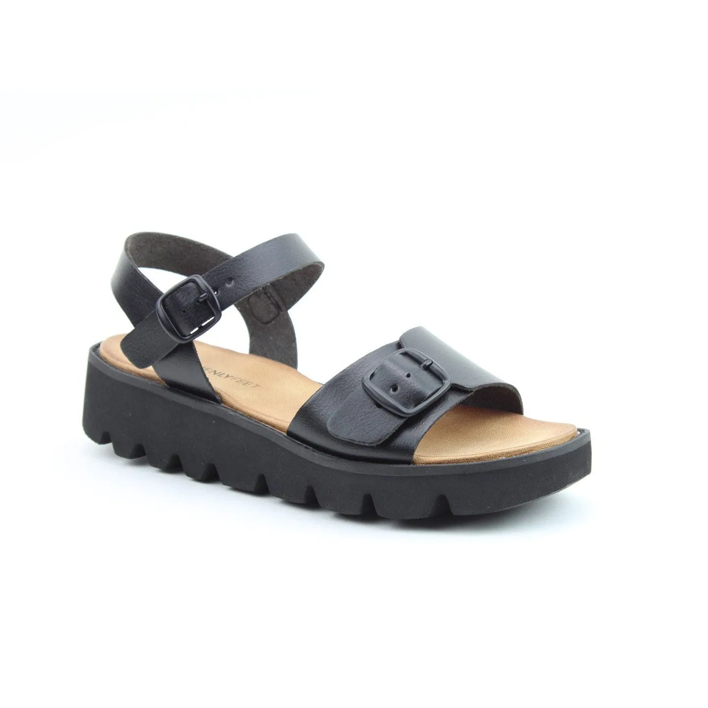 Heavenly Feet Trudy Ladies Black Vegan Buckle Sandals