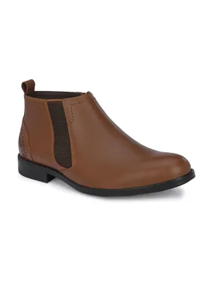 Hitz Men's Tan Leather Boots with Zip Closure