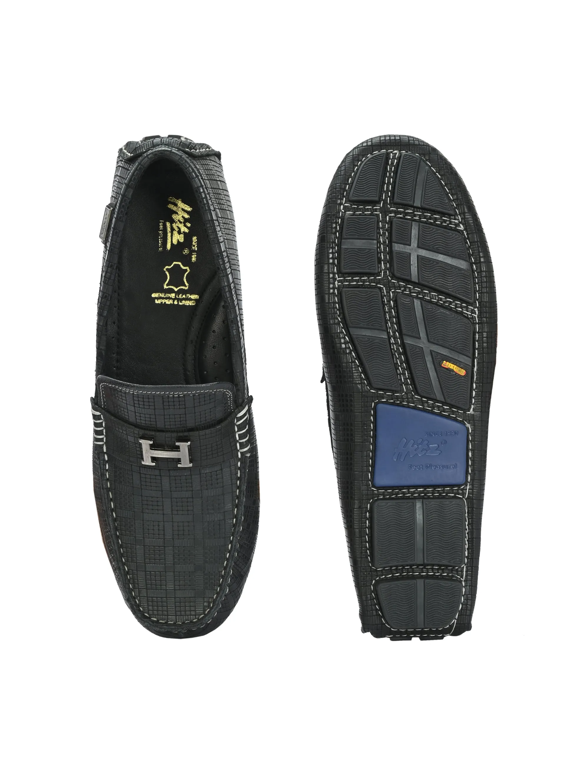 HITZ1072 Men's Black Leather Casual Slip-On Shoes