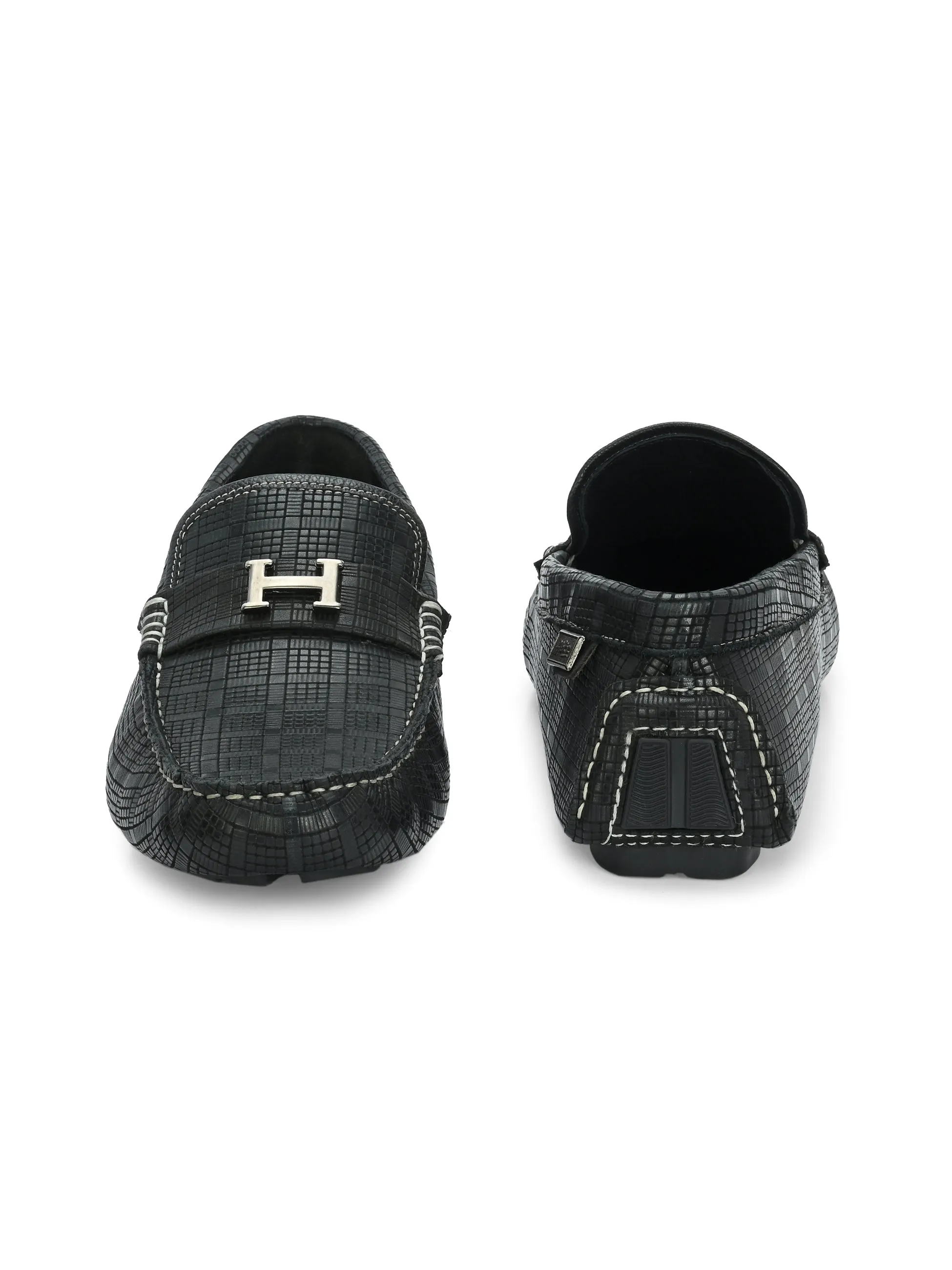 HITZ1072 Men's Black Leather Casual Slip-On Shoes