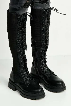 Indie Lace Detailing Calf Boots in Black