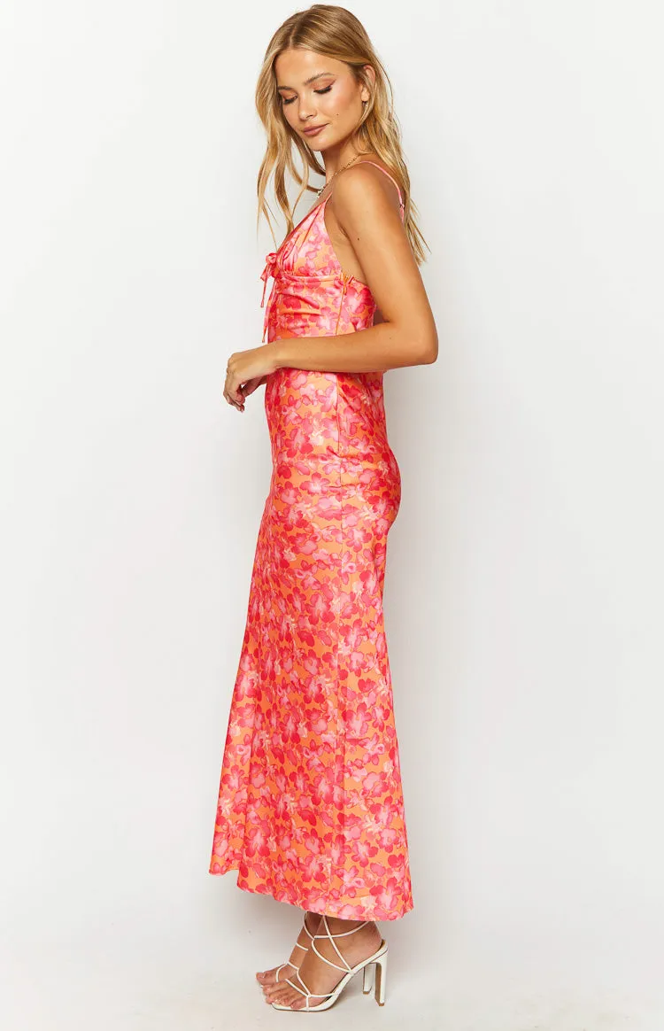 Jude Orange Floral Print Maxi Formal Dress