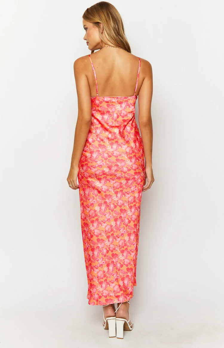 Jude Orange Floral Print Maxi Formal Dress