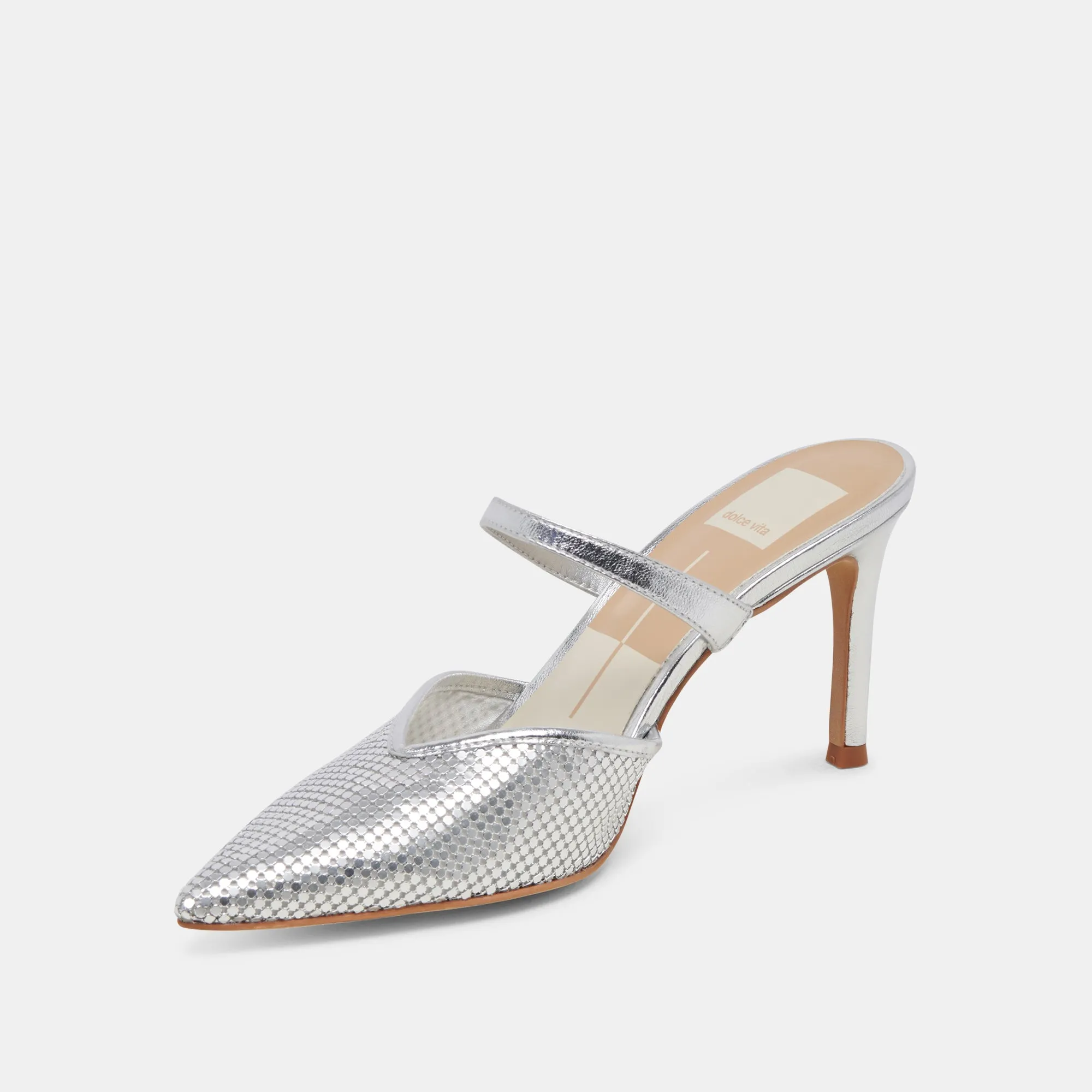 KANIKA MESH HEELS SILVER METALLIC MESH