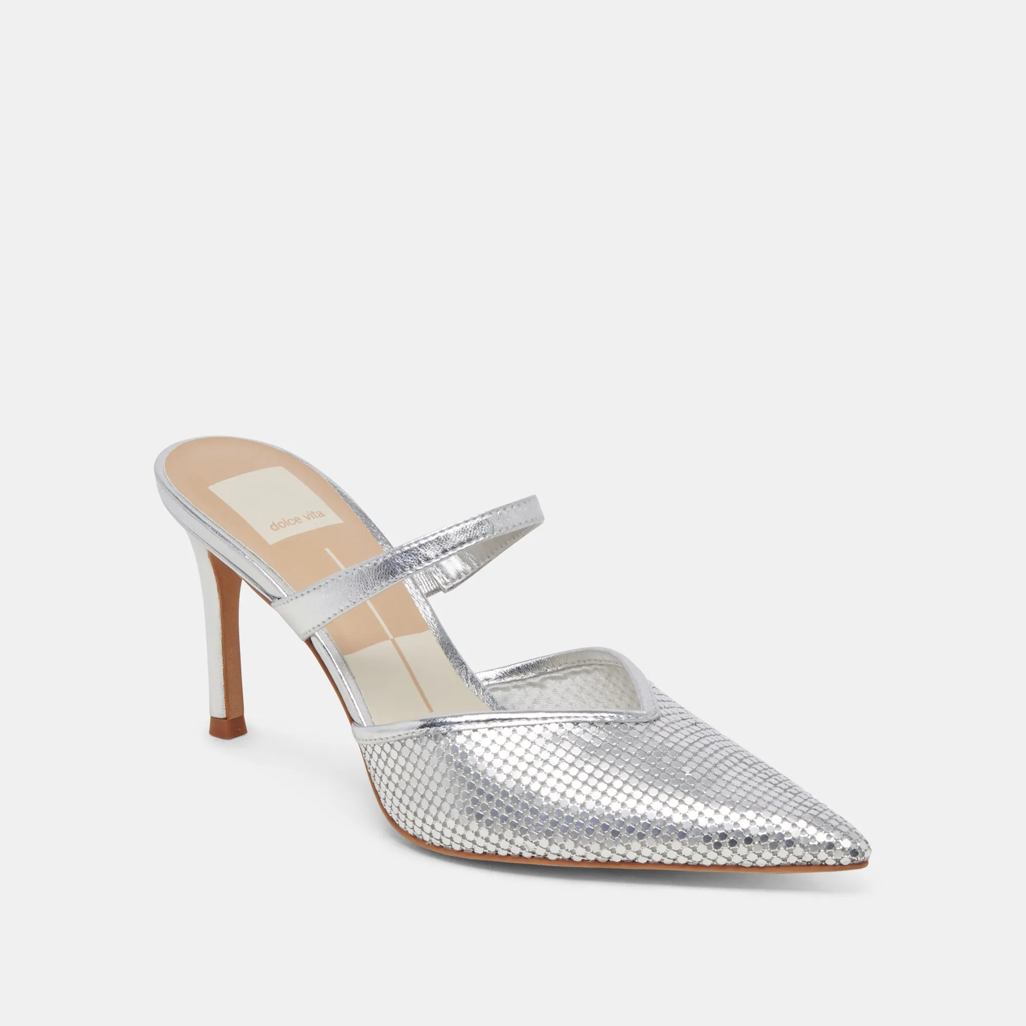 KANIKA MESH HEELS SILVER METALLIC MESH