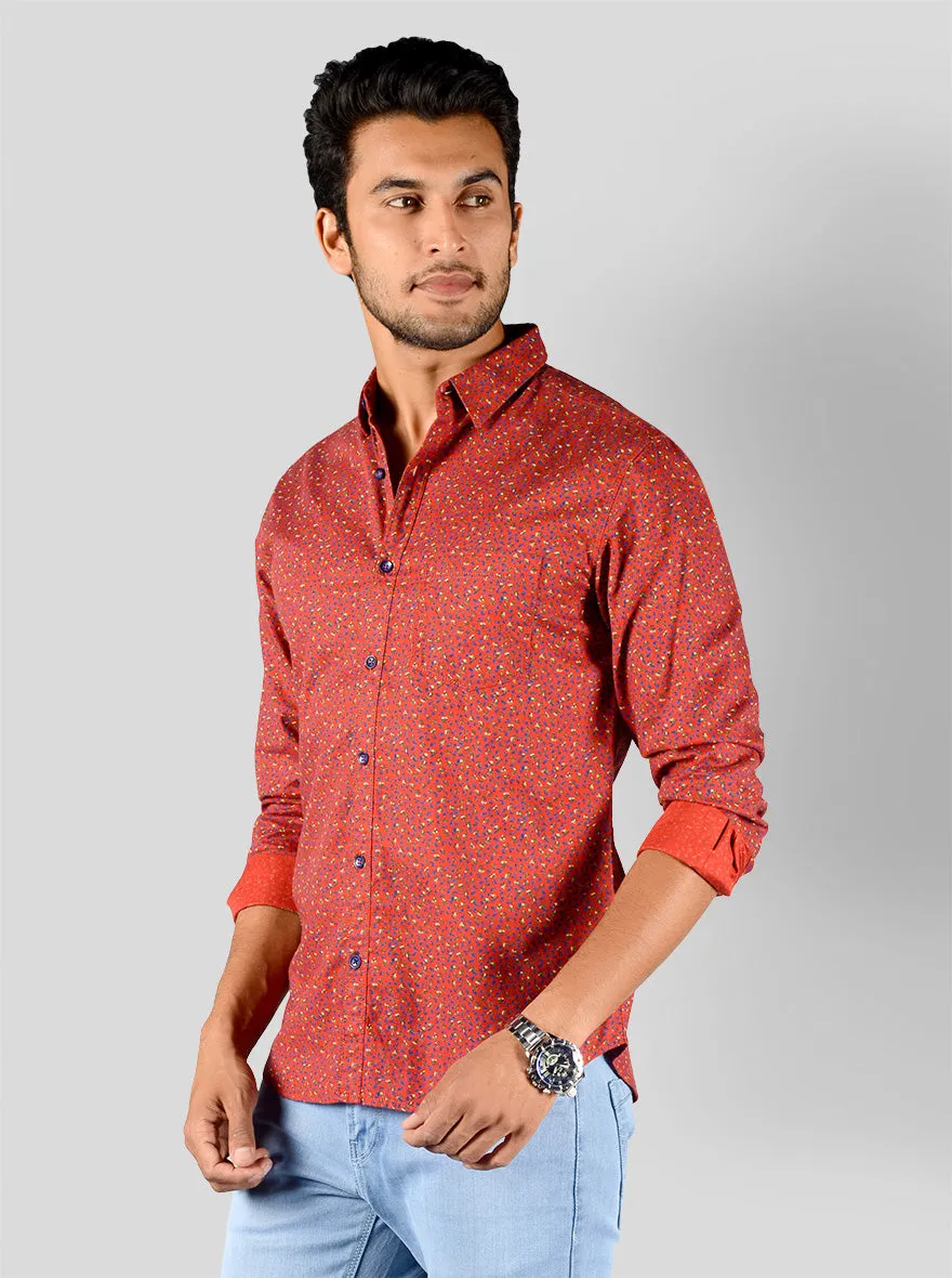 Lava Red Printed Slim Fit Casual Shirt | Greenfibre