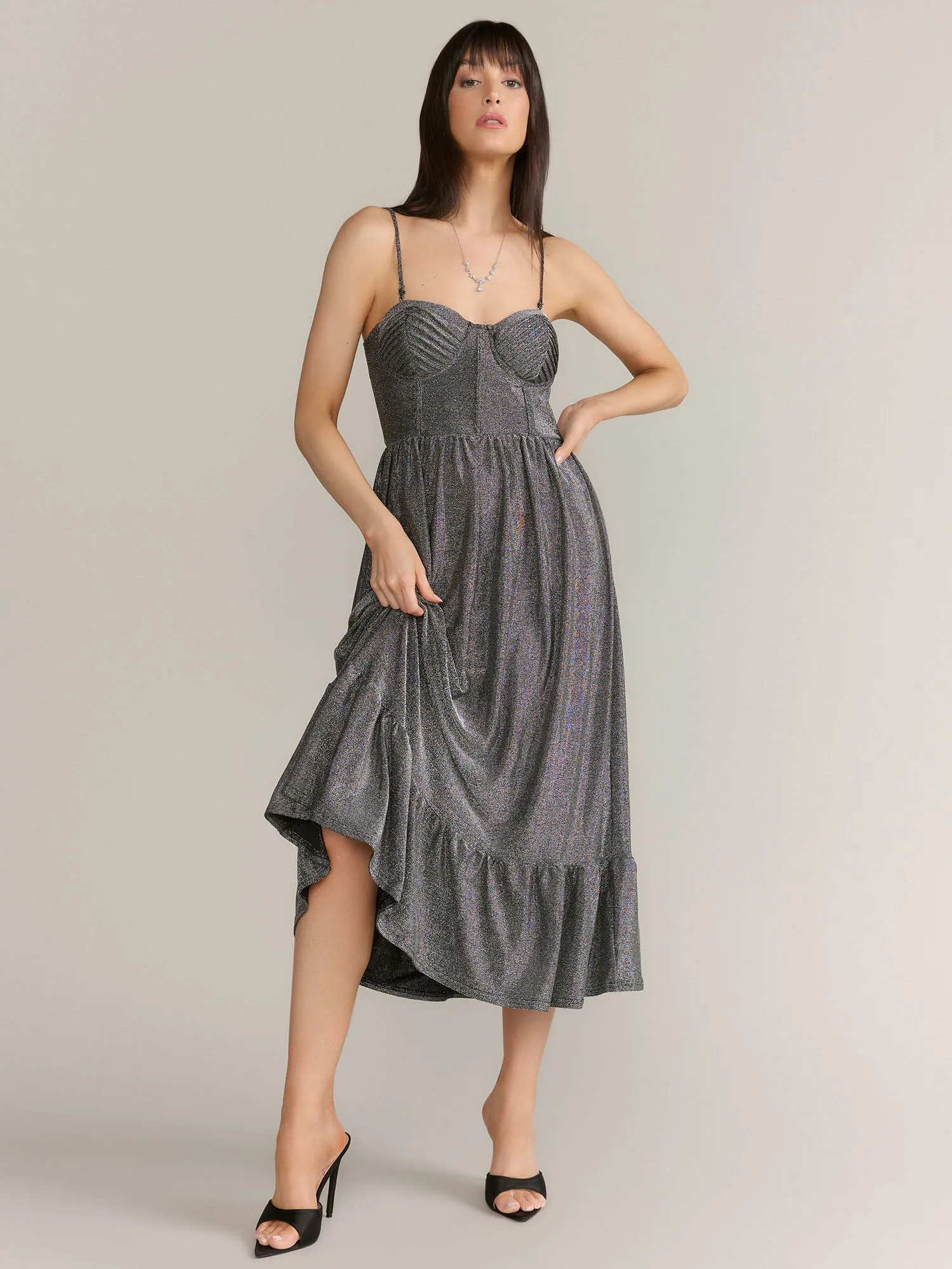 Lena Lurex Knit Pleated Corset Midi Dress - Brands We Love