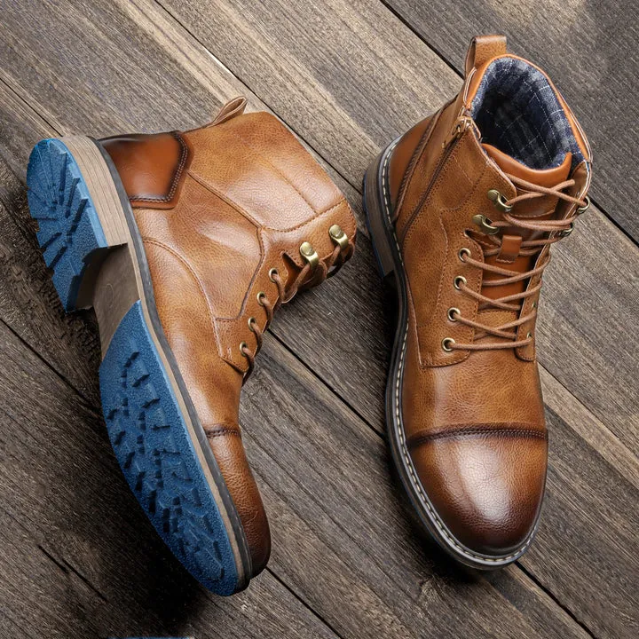 Luca Winter Leather Boots with Non-Slip Blue Soles