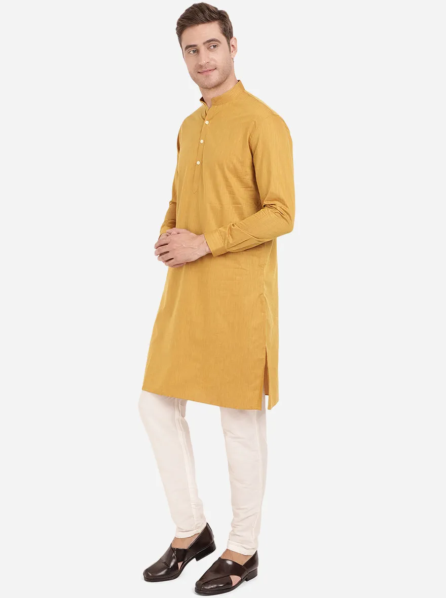 Marigold Yellow Self Textured Regular Fit Modi Kurta | JadeBlue